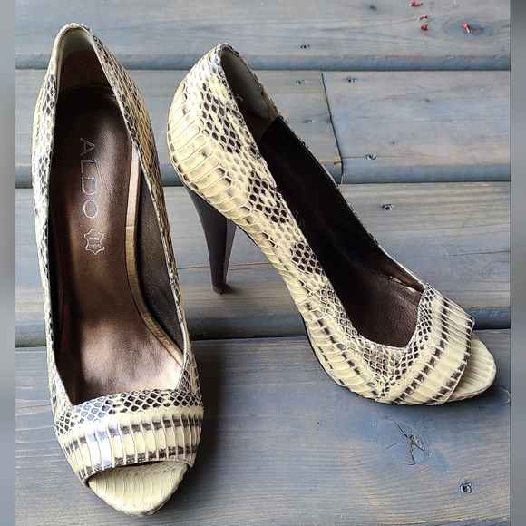 Aldo Snakeskin Peep Toe Heels - Picture 2 of 4